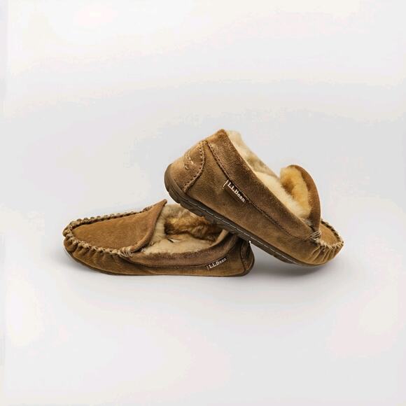 LL Bean Womens 6 M Suede Brown Wicked Good Shearling Lined Venetian Slippers - Picture 5 of 9